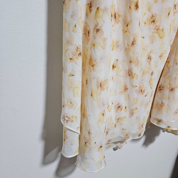 Vince Floral Asymmetrical Skirt Womens Size Medium Cream Yellow Maxi Side Zip - Picture 6 of 11